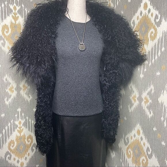 Ralph Lauren Long Black Curly Lamb Shearling Vest - Picture 12 of 16
